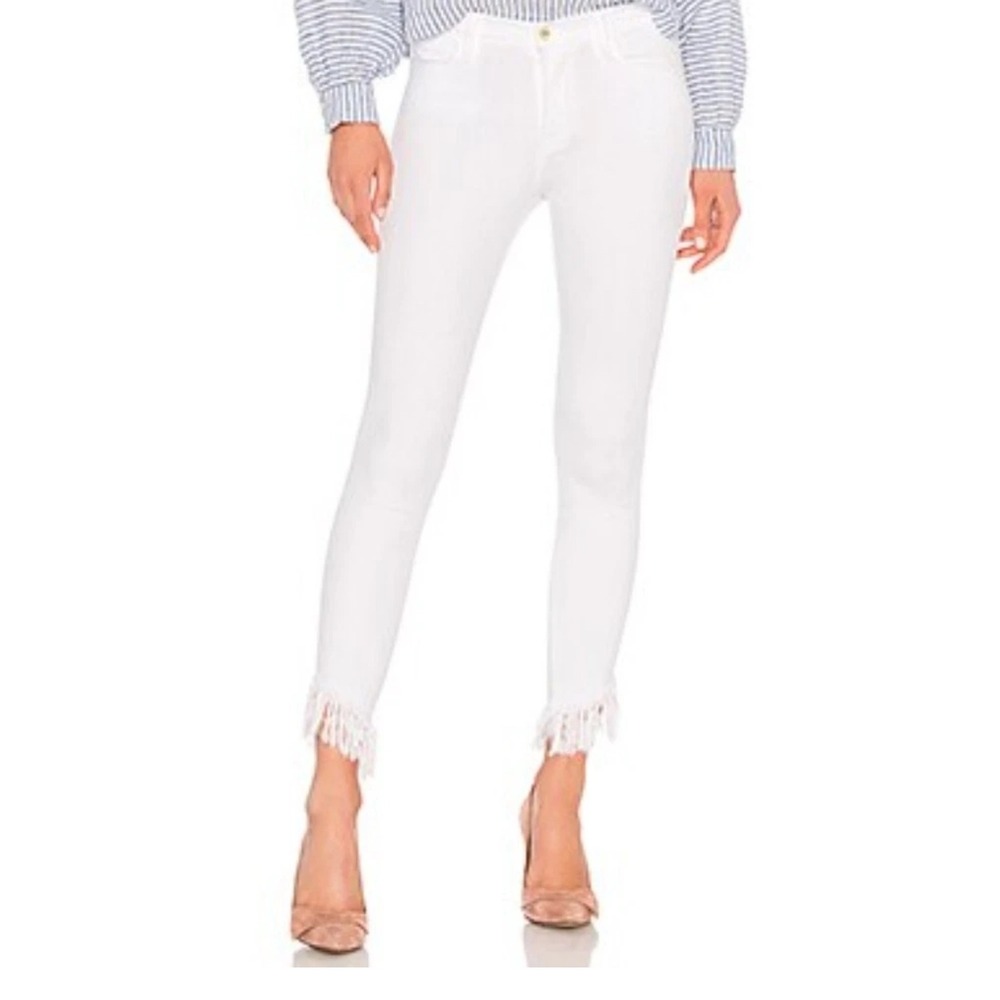 Frame Denim Le High Skinny Blanc White Raw Shredded Hem Jeans Women's 26 EUC‎